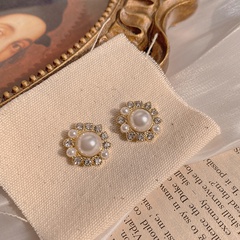 fashion pearl earrings simple inlaid diamond alloy earrings