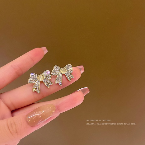 Fashion Bow Opal Earrings Diamond Simple Alloy Stud Earrings's discount tags