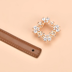 New Inlaid Crystal Diamond Square Decorative Women's Leather Smooth Buckle Belt Wholesale