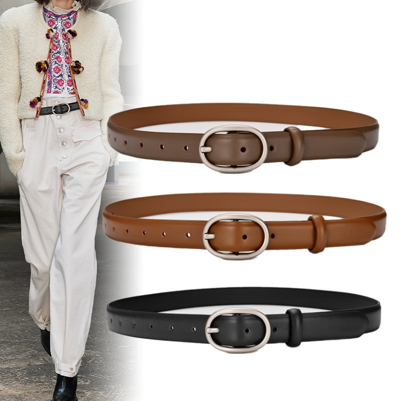 womens winter casual jeans decorative thin cowhide black simple belt