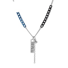 simple blue and black two-color chain stitching letter pendant titanium steel necklace