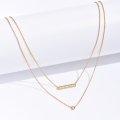 Titanium Steel Fashion Gold Simple Rectangular Zircon Double Layer Necklace
