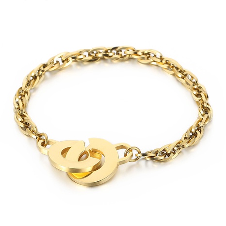 creative women's geometric stainless steel open circle interlocking bracelet's discount tags
