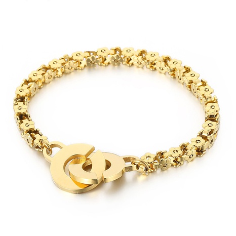 golden stainless steel letter C ring interlocking flower bracelet women's fashion jewelry NHKAU673812's discount tags
