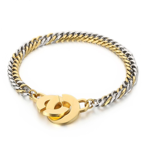 fashion jewelry 6mm gold woven flat chain letter interlocking couple bracelet wholesale NHKAU673814's discount tags