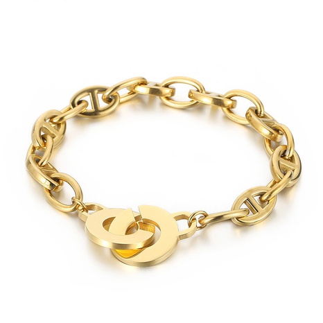 Stainless Steel Women's Jewelry Chain Oval Open Buckle Splicing Gold Bracelet NHKAU673827's discount tags