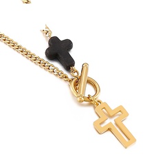 fashion OT buckle stainless steel hollow cross contrast color necklace