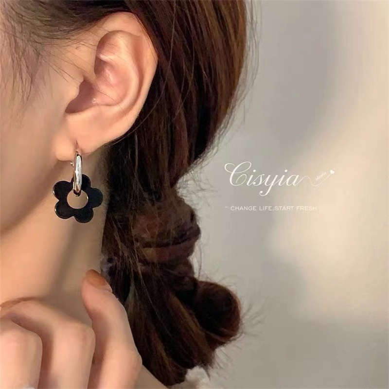 fashion black flower earrings simple alloy drop earrings
