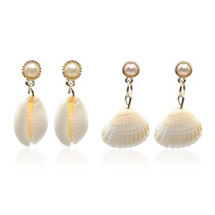 Bohemian natural shell seaside beach vacation shell metal earrings
