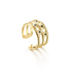 new 14k gold three-line black diamond stainless steel open ring female