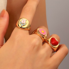 simple drip oil flower ring fashion creative color heart geometric ring