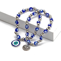 New Blue Devil's Eye Beaded Braided Alloy Bracelet Jewelry Accessories Wholesale