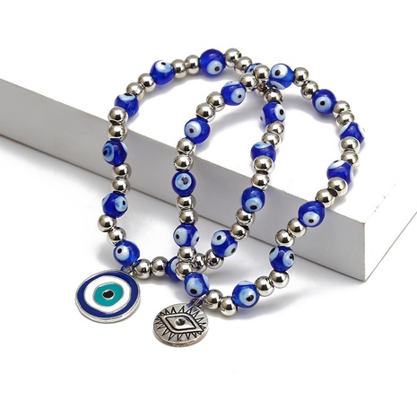 New Blue Devil's Eye Beaded Braided Alloy Bracelet Jewelry Accessories Wholesale's discount tags