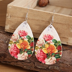 new drop-shaped retro rose flower leather double-sided lychee pattern earrings