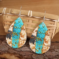 new jewelry retro water drop leather embossed gold foil metal earrings wholesale