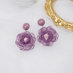 Chiffon Lace Flower Fairy Gentle Purple Avocado Green Petal Earrings Stud