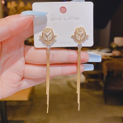 fashion micro-encrusted zircon flower long chain earrings wholesale