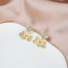 zircon diamond set heart shaped tassel back hanging alloy earrings sweet fashion