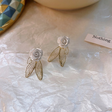 simple butterfly flower earrings fashion white rose alloy stud earrings's discount tags