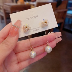 Fashion pearl flower female long tassel alloy earrings