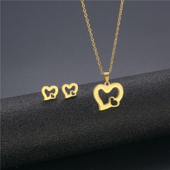 fashion heart-shaped pendant titanium steel necklace gold-plated ear stud set
