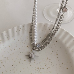 vintage trend star shaped pendant pearl chain asymmetrical necklace wholesale
