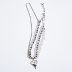 fashion heart pendant pearl chain double-layer titanium steel necklace wholesale
