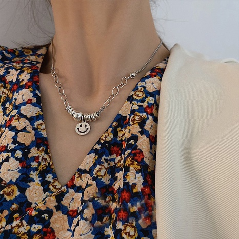 vintage plain solid color beaded trendy smiley titanium steel necklace wholesale's discount tags