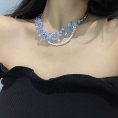 Fashion Transparent Blue Acrylic Pearl Hollow Chain Clavicle Chain Wholesale