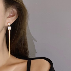 nouvelles boucles d'oreilles en métal simples pour femmes à long pompon carré