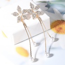 Fiveleaf flower pearl tassel petals sweet long rhinestone metal earringspicture7