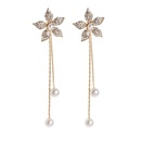 Fiveleaf flower pearl tassel petals sweet long rhinestone metal earringspicture11
