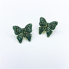 Fashion green full diamond butterfly tassel ladies long metal earrings
