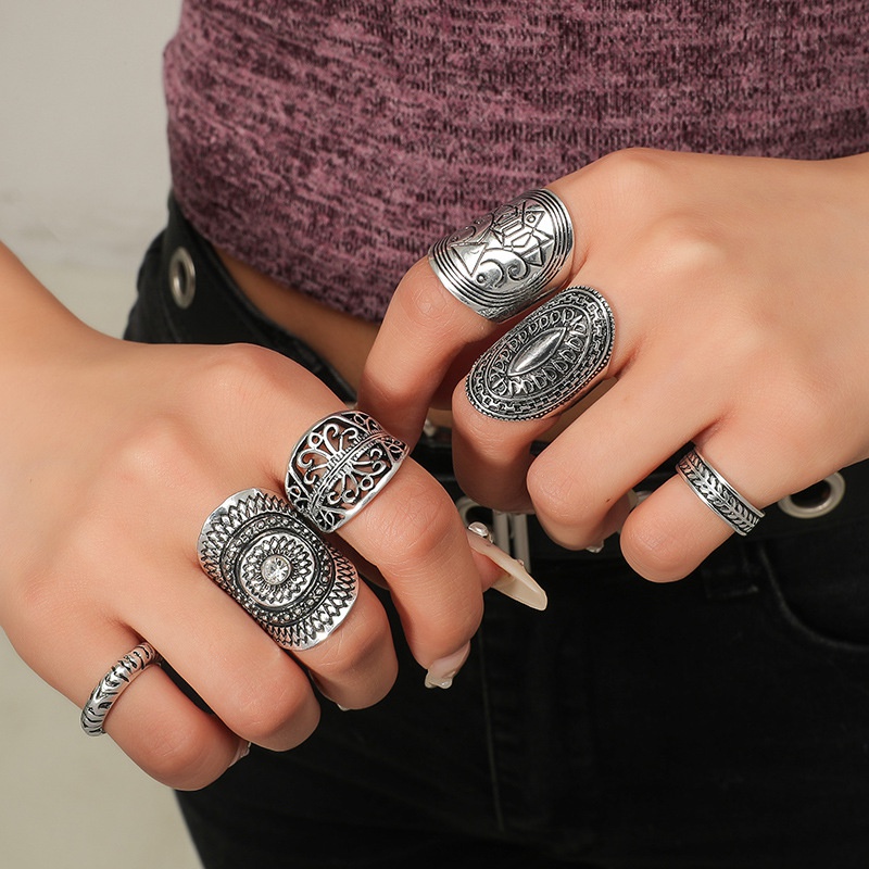 Punk hiphop sixpiece set of exaggerated carved joint ring