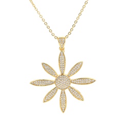 simple sun flower micro-inlaid full zircon flower pendant copper necklace