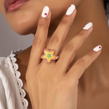 fashion drop oil multi-layer color pattern five-pointed star ring female NHAI674273's discount tags