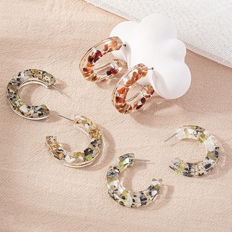 retro C-shaped color matching gravel shell stud earrings wholesale NHAI674299's discount tags