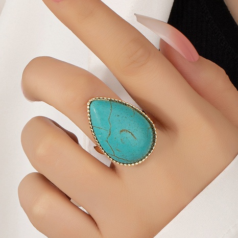 retro turquoise ring jewelry women's water drop shape ring wholesale NHAI674306's discount tags
