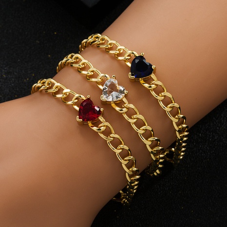 fashion new copper-plated 18K gold micro-set heart zircon bracelet women's copper's discount tags