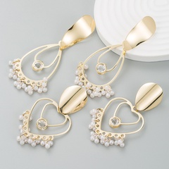 fashion alloy inlaid pearl tassel geometric simple exaggerated earrings