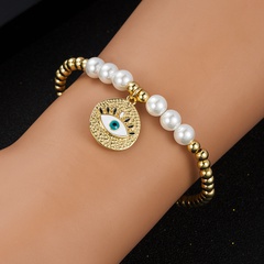 fashion new copper gold-plated oil devil's eye bracelet copper beads pearl elastic bracelet