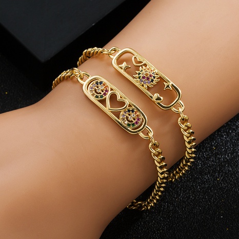 fashion new copper-plated real gold micro-encrusted zircon heart shaped smiley bracelet's discount tags