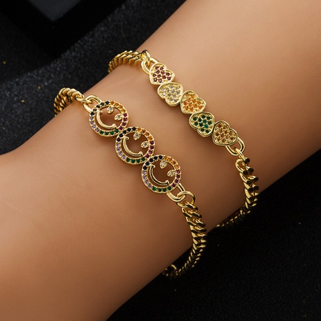 fashion copper-plated real gold micro-encrusted zircon smiley face heart shaped bracelet's discount tags