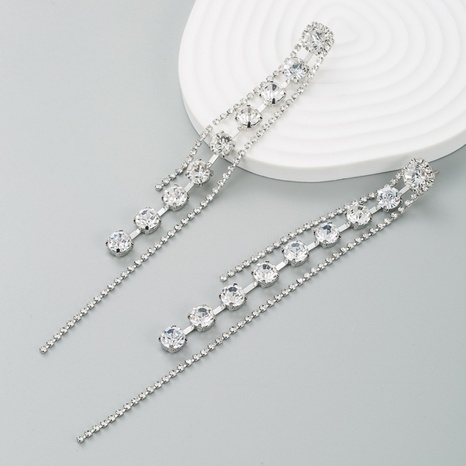 fashion long alloy diamond tassel women's earrings NHLN674368's discount tags