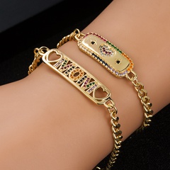Bracelet en forme de coeur avec lettres de zircon incrustées d'or 18 carats plaqué cuivre à la mode