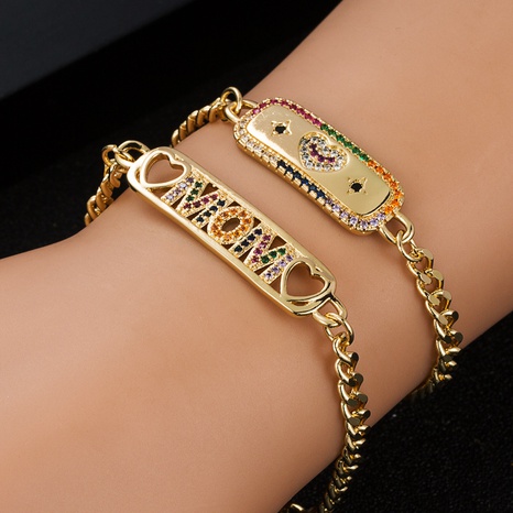 fashion copper plated 18k gold inlaid zircon letters heart shaped bracelet NHLN674373's discount tags
