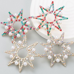 fashion shiny alloy diamond rhinestone inlaid pearl star earrings