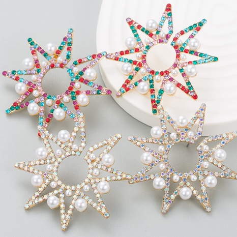 fashion shiny alloy diamond rhinestone inlaid pearl star earrings  NHLN674375's discount tags