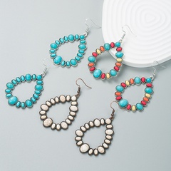 fashion exaggerated alloy color turquoise geometric long earrings women