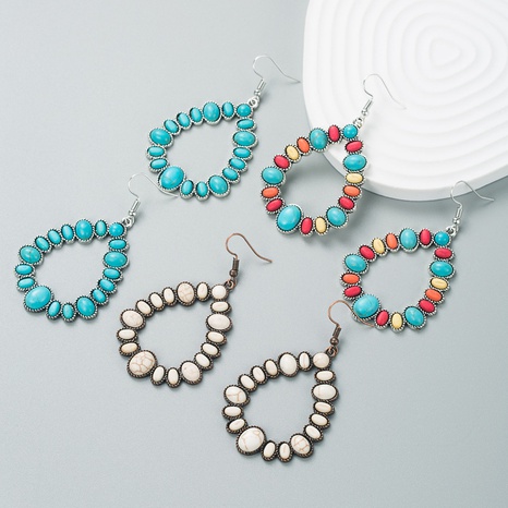 fashion exaggerated alloy color turquoise geometric long earrings women NHLN674376's discount tags